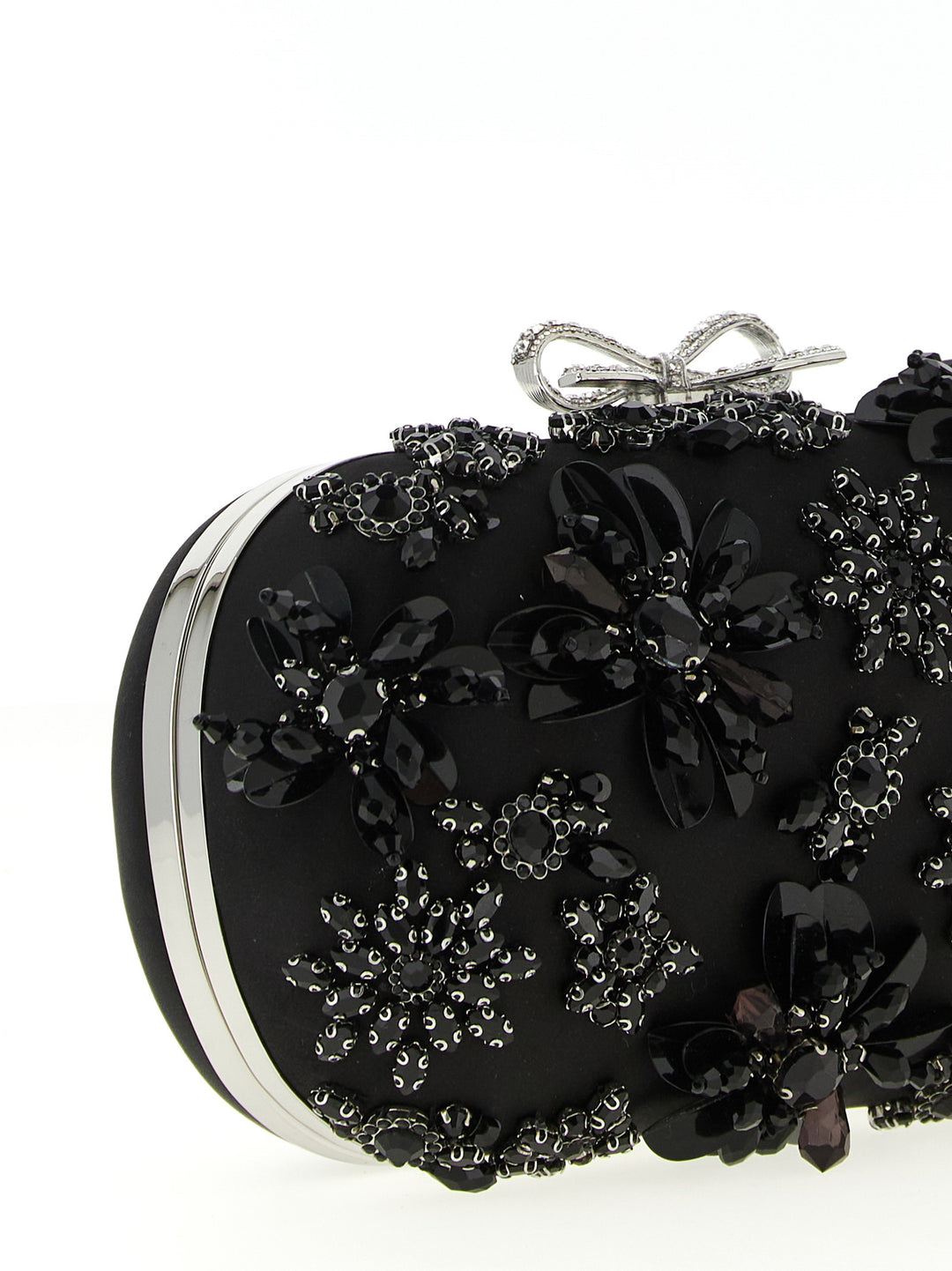 Self Portrait Black Satin Floral Crystal Clutch - Nero | cd7c6638b127e5cf2e2bb26f4920b9e58190a1d3