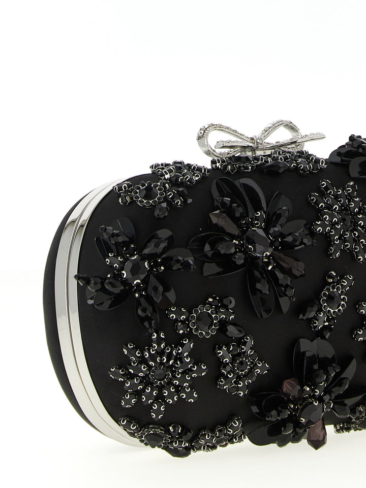 Self Portrait Black Satin Floral Crystal Clutch - Nero | cd7c6638b127e5cf2e2bb26f4920b9e58190a1d3