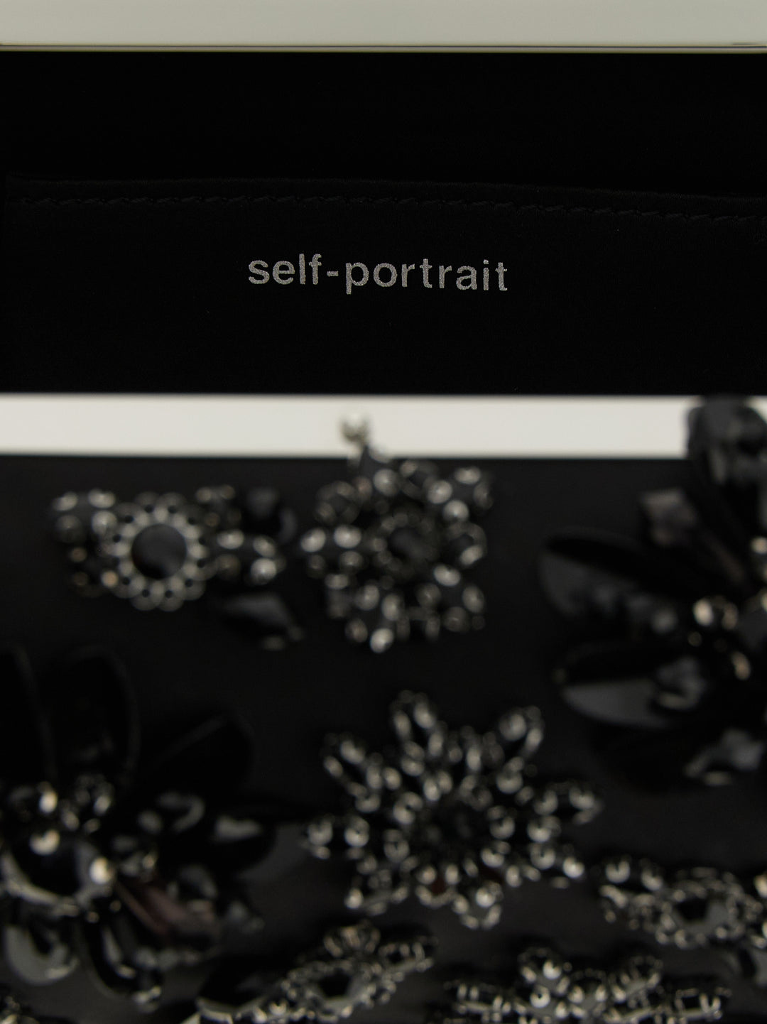 Self Portrait Black Satin Floral Crystal Clutch - Nero | a4263b0b315940d9372f61d230ecc8fb79d14677