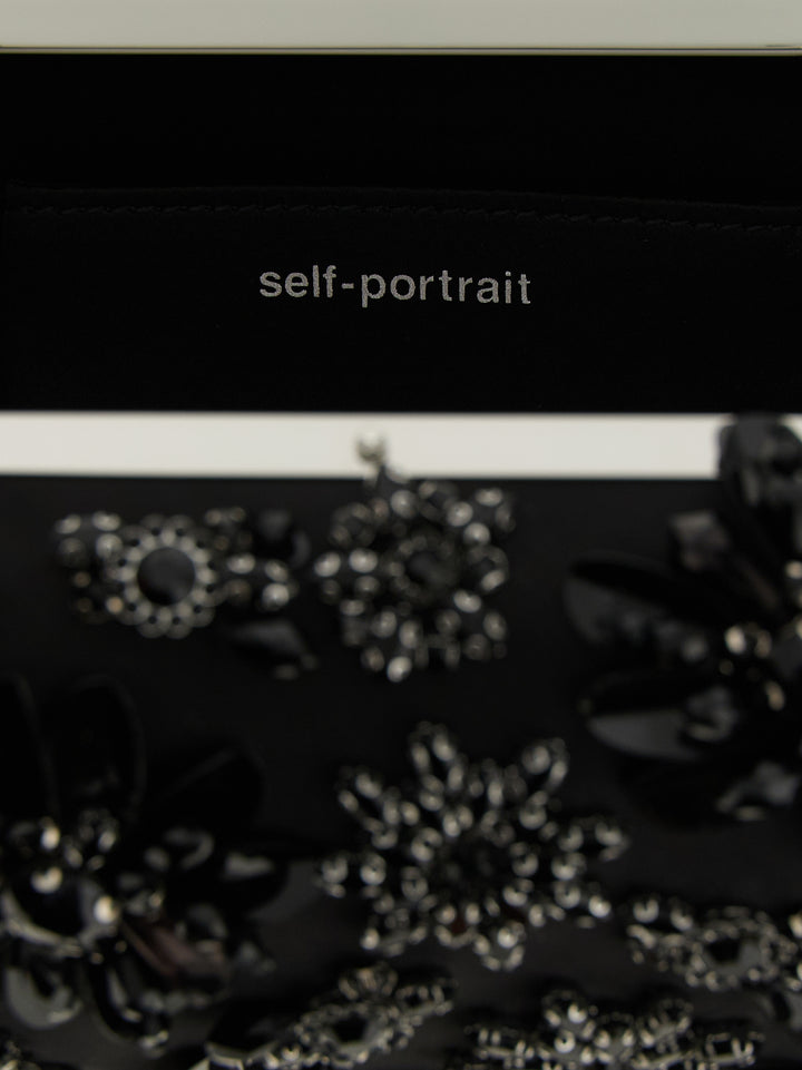 Self Portrait Black Satin Floral Crystal Clutch - Nero | a4263b0b315940d9372f61d230ecc8fb79d14677