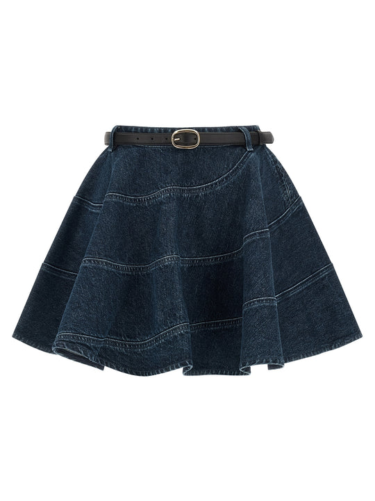 Flared Denim Mini Gonne Blu