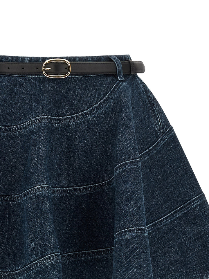 Self Portrait Flared Denim Mini Gonne - Blu | 6628e38b15bba463165596dce4ab89c8ee53e44b