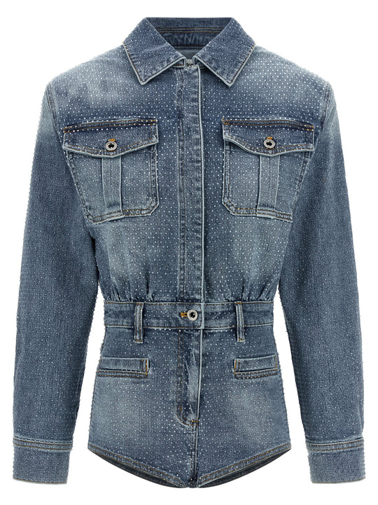 Rhinestone Denim Tute Intere Blu