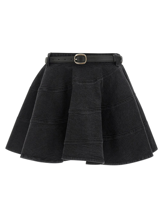 Black Flared Denim Mini Gonne Nero