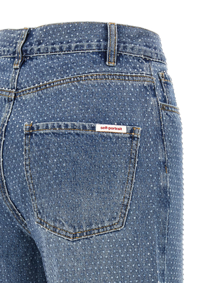 Self Portrait Rhinestone Denim Straight Leg Jeans - Blu | ea19c21bdf1feb794c342b3b66d491da41f737ce