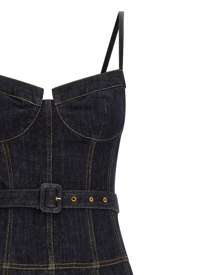 Self Portrait Indigo Denim Flared Midi Abiti - Blu | af8aa6d70e9fa38f4345025f8598ed3ed021bc00