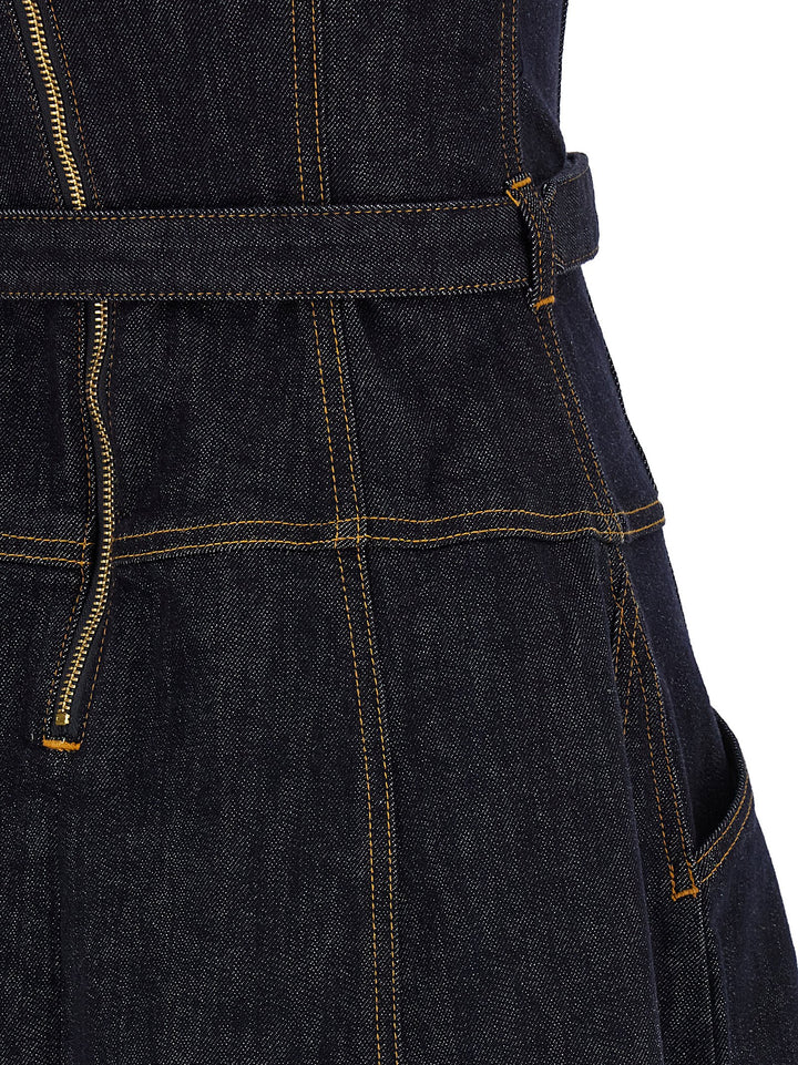 Self Portrait Indigo Denim Flared Midi Abiti - Blu | dcbfad5dad1f6f5e8582631b87af0a79905839b6