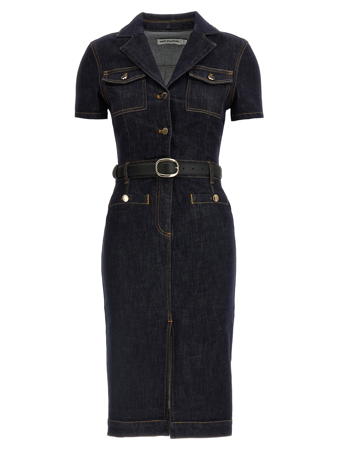 Self Portrait Indigo Denim Midi Abiti - Blu | 30e882628f0e915fdcaea84413d36a438a7bbf43