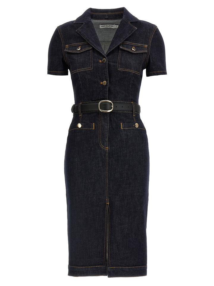 Self Portrait Indigo Denim Midi Abiti - Blu | 30e882628f0e915fdcaea84413d36a438a7bbf43