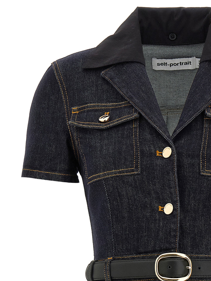 Self Portrait Indigo Denim Midi Abiti - Blu | 56f3d9904387fd90bdb8fea0c65cd87f6b26c286