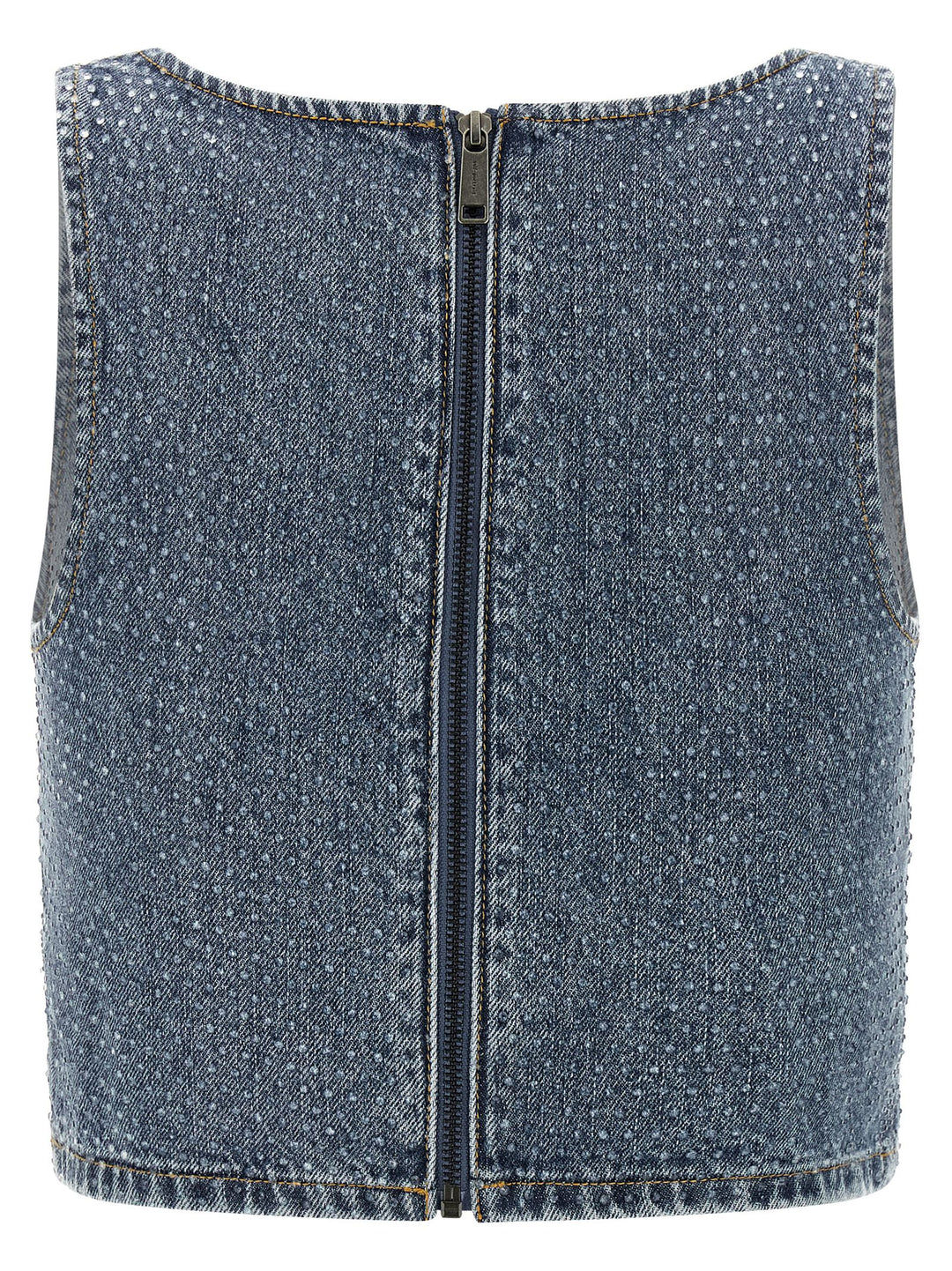 Self Portrait Rhinestone Denim Crop Top - Blu | f2d864fb9ebd99207553f29172f18e2e7150afe8