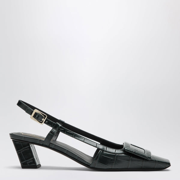 Belle Vivier Night Green Slingback Pumps In Python-Effect Leather