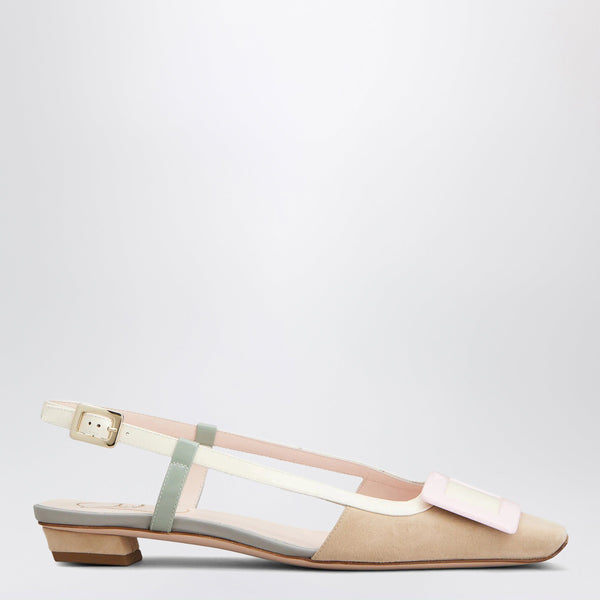 Belle Vivier Slingback Ballet Flats In Beige/Cream/Purple Suede