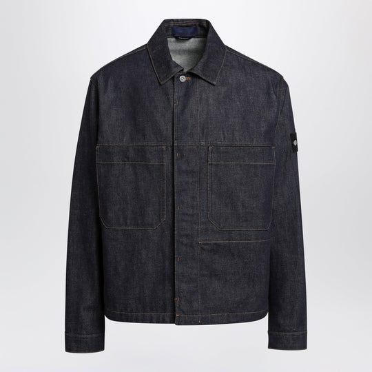 Coach Jacket With Pockets In Raw Indigo Denim Cotton In Blue