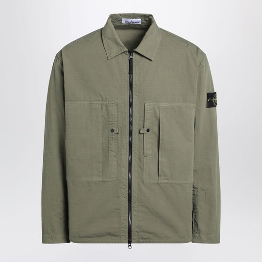 Military Green Zip-Up Shirt Jacket