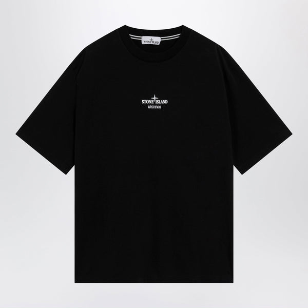 Black Cotton T-Shirt With Logo Prints