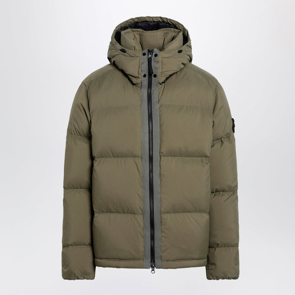 Military Green Ripstop Nylon Zip-Up Down Jacket