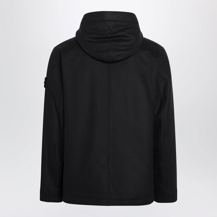 Stone Island Veste à Capuche Bleu Marine En Laine Mélangée