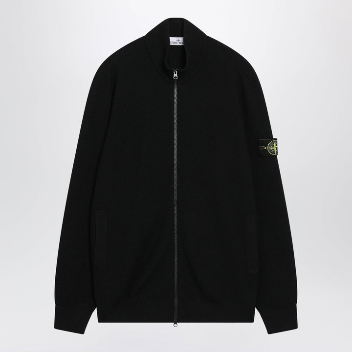 Stone Island Suéter con Cremallera de Lana Pura Negro