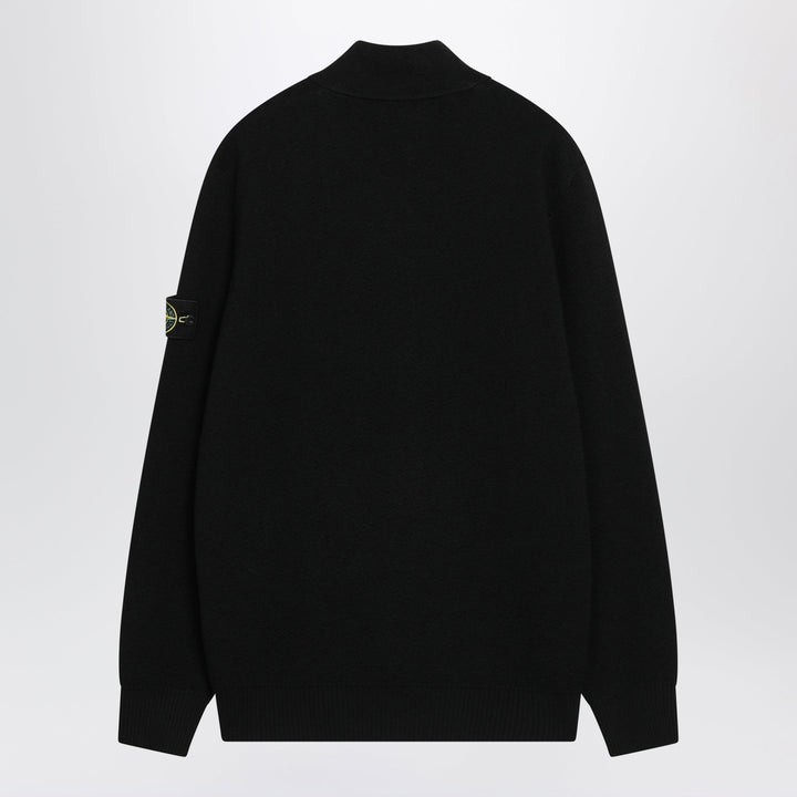 Stone Island Suéter con Cremallera de Lana Pura Negro