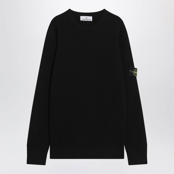Black Ribbed Crew-Neck Sweater
