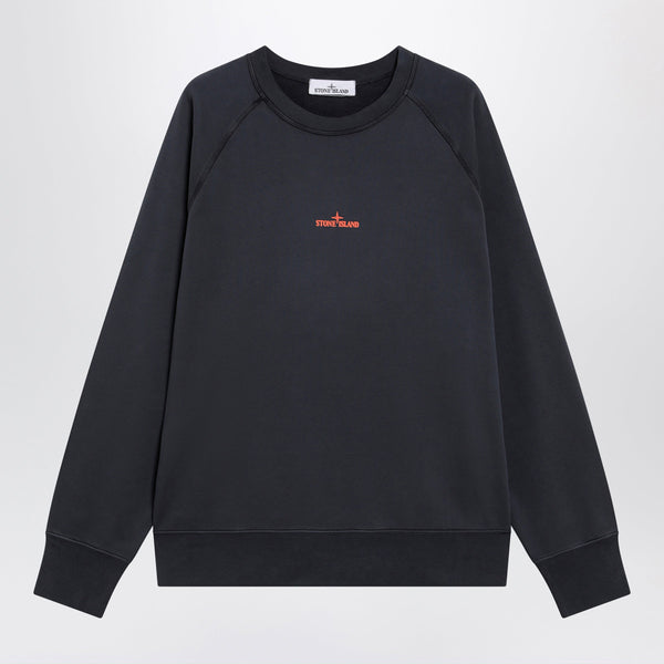 Navy Blue Cotton Sweatshirt With Logo Prints