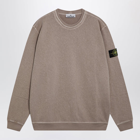 Crewneck Sweatshirt With Old Garment-Dyed Treatment In Slub Cotton In Beige