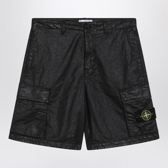 Black Cargo Bermuda Shorts With Relaxed Fit