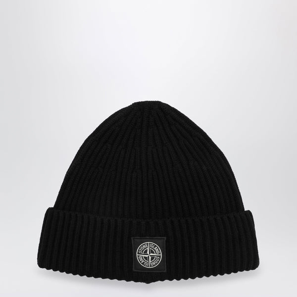 Compass Patch Beanie In Black Wool