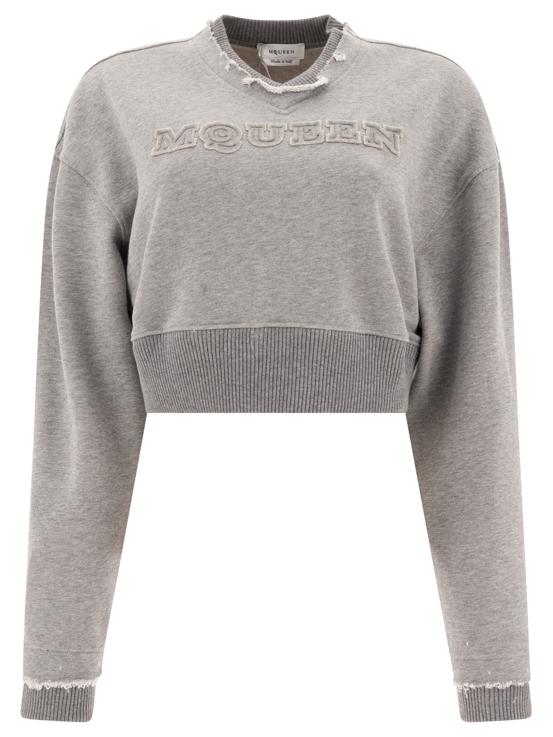 Alexander Mcqueen Cropped Sweatshirt With Mcqueen Logo Sweatshirts - Grey | 7e5dc1fc2110e667af5698da8b2801bb1a636870