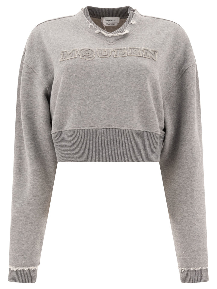 Alexander Mcqueen Cropped Sweatshirt With Mcqueen Logo Sweatshirts - Grey | 7e5dc1fc2110e667af5698da8b2801bb1a636870