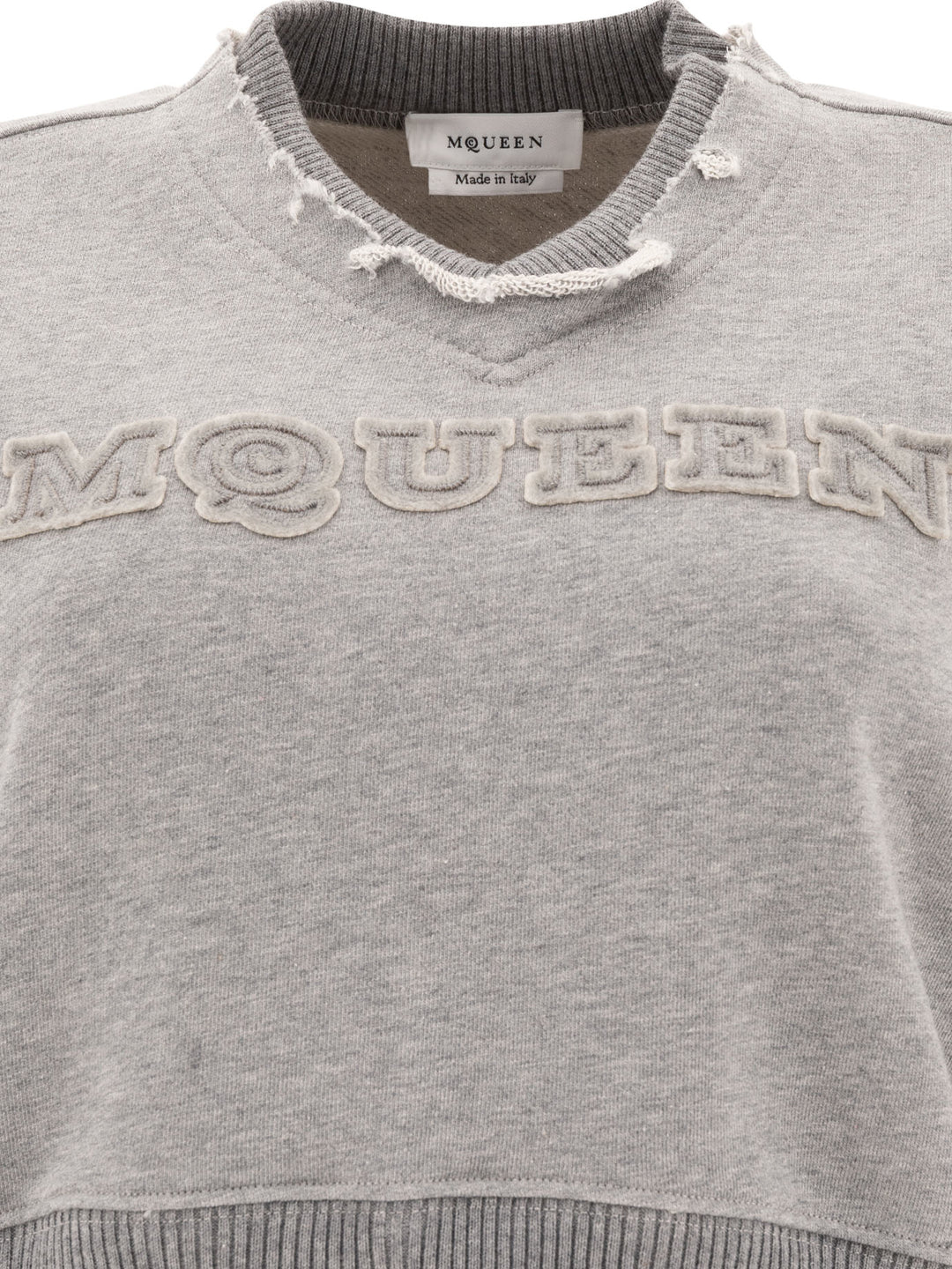 Alexander Mcqueen Cropped Sweatshirt With Mcqueen Logo Sweatshirts - Grey | 446f0f3616f1263690801b19e5661762f5eaac46