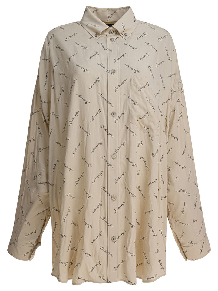 Balenciaga Oversized Shirt With Logo Shirts - Beige | b34ff625ebbd038d4f194b87c2a3db235690795e