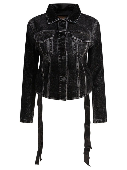 Denim Jacket With Laces Jackets And Coats Nero