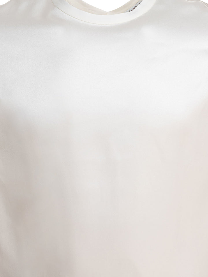 Brunello Cucinelli Satin Blouse Shirts - Bianco | 40ebe83718ceb6cb877a0244c95abb51d9d1b9f1