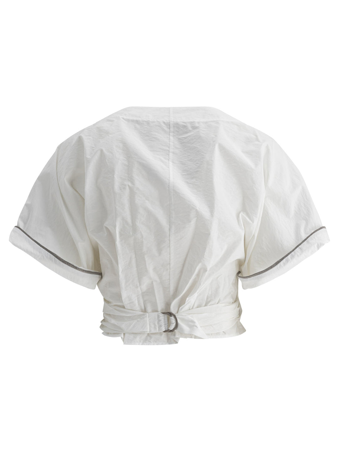 Brunello Cucinelli Kimono Style Top With Shiny Trims Top - Bianco | 2a1966d27e45f34423efc9743864a552d197002c