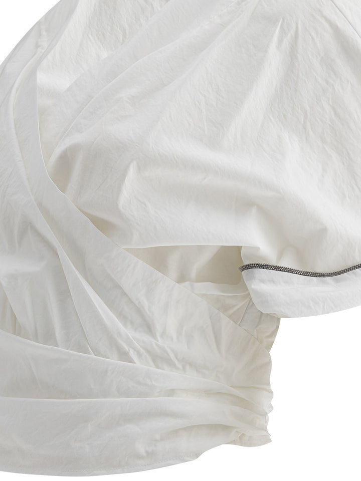 Brunello Cucinelli Kimono Style Top With Shiny Trims Top - Bianco | 79dffa1eef56c40f6d5a2062c19789dfe574d668