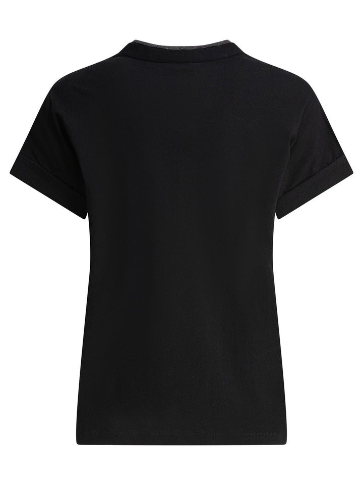 Brunello Cucinelli T-Shirt With Shiny Contour T-shirts - Nero | 128db7905927a2f319a298e41a0cb6abc006f07d