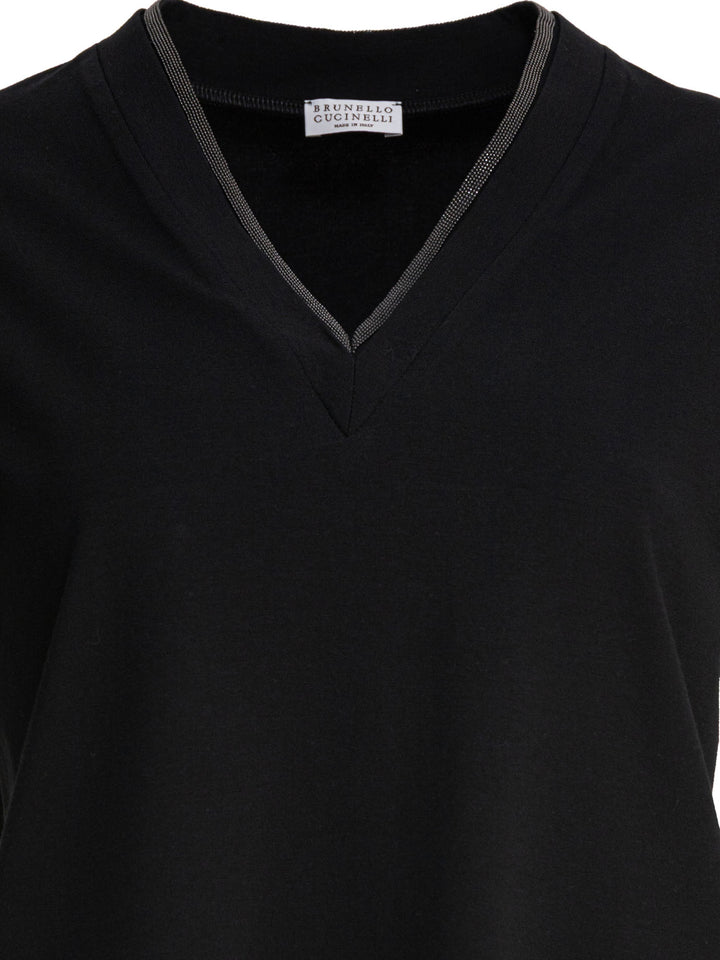 Brunello Cucinelli T-Shirt With Shiny Contour T-shirts - Nero | c8fd5a05b8bbaa7158aa0e6bf2d17e1dbf1b4c85