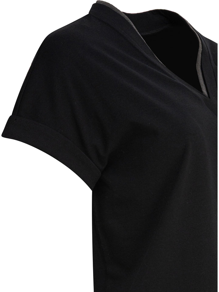 Brunello Cucinelli T-Shirt With Shiny Contour T-shirts - Nero | 3700634c4f3b73fcda84b10d39de2a6b4b9488a5
