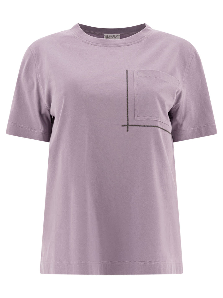 Brunello Cucinelli Cotton Jersey T-Shirt With Shiny Pocket Detail T-shirts - Viola | 790ca6d980e242875e38e1720a4f390618f5f3e1
