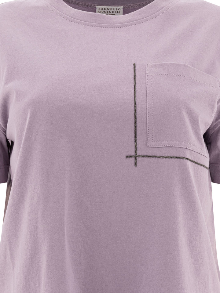 Brunello Cucinelli Cotton Jersey T-Shirt With Shiny Pocket Detail T-shirts - Viola | 26cd32895fecf8de36237459889548743811970d