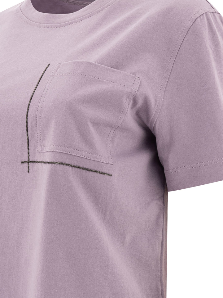 Brunello Cucinelli Cotton Jersey T-Shirt With Shiny Pocket Detail T-shirts - Viola | dbb61406dff7fdf992e2b75d6b98a36b634f2db6