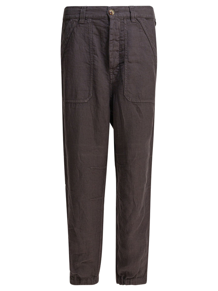 Brunello Cucinelli Relaxed Fit Pants In Linen Gabardine Trousers - Marrone | 652b65f173c5fd13e2e5ff77ba2fc9027a47ee03
