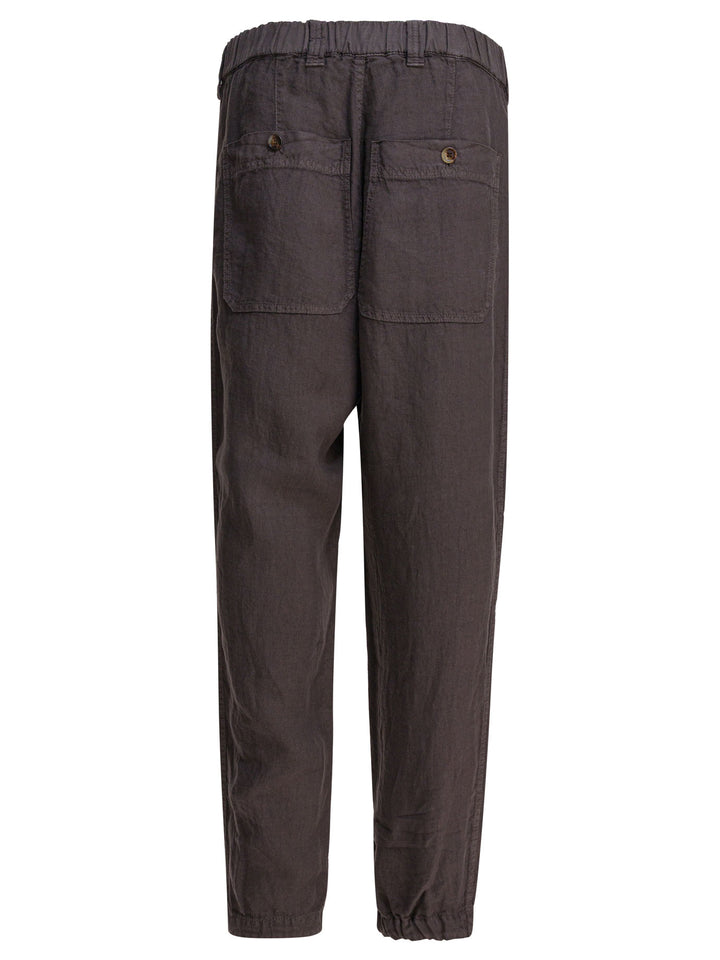 Brunello Cucinelli Relaxed Fit Pants In Linen Gabardine Trousers - Marrone | 6ad06fc17bb492a68e36250eba74d818a22e0ea0