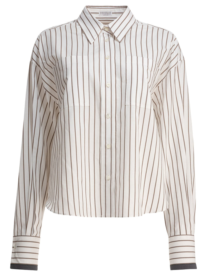 Brunello Cucinelli Cotton Twill Shirt With Shiny Cuffs Shirts - Bianco | 42e66b0f865e6ebf9d3c0ff4fa4715caa194a8b1