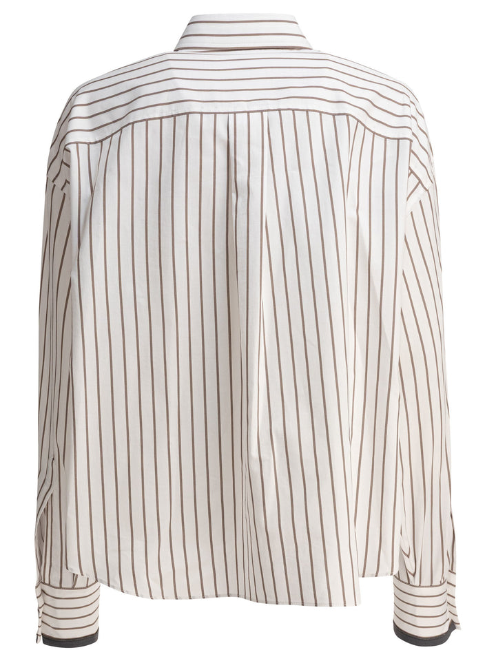 Brunello Cucinelli Cotton Twill Shirt With Shiny Cuffs Shirts - Bianco | 4bb5ee49456adb55d069e6ecdfe6414d166e0c28
