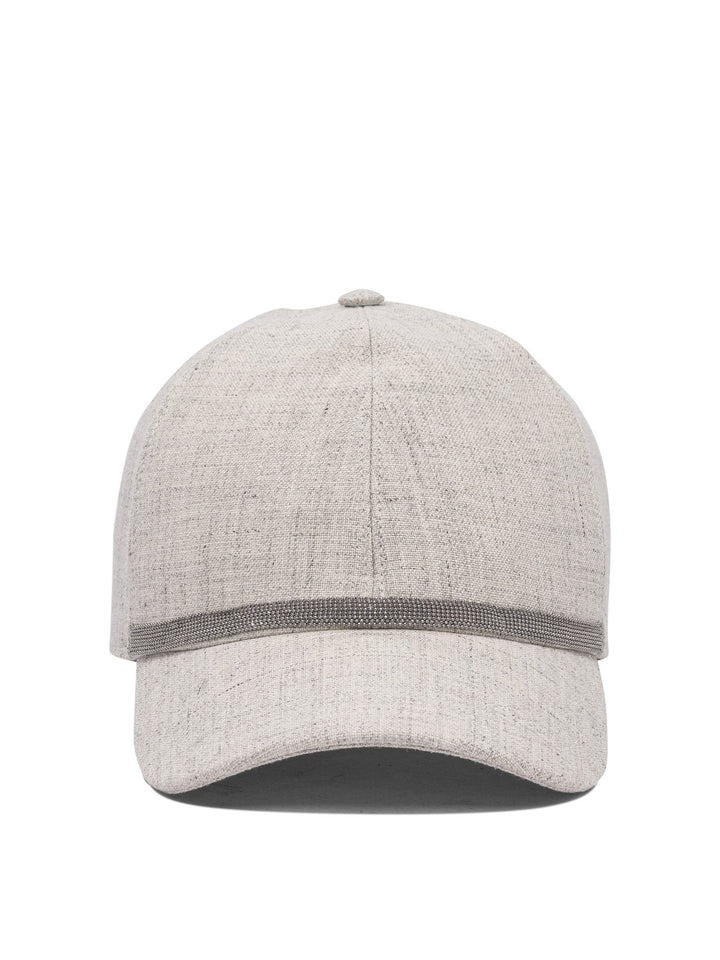 Brunello Cucinelli Linen Baseball Hat With Shiny Band Cappelli - Grey | 4927730b261af5643e379c36dee96738b06db24d