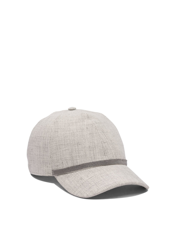 Brunello Cucinelli Linen Baseball Hat With Shiny Band Cappelli - Grey | 6daee382458a5b8be828f1505fd35bef4861149b