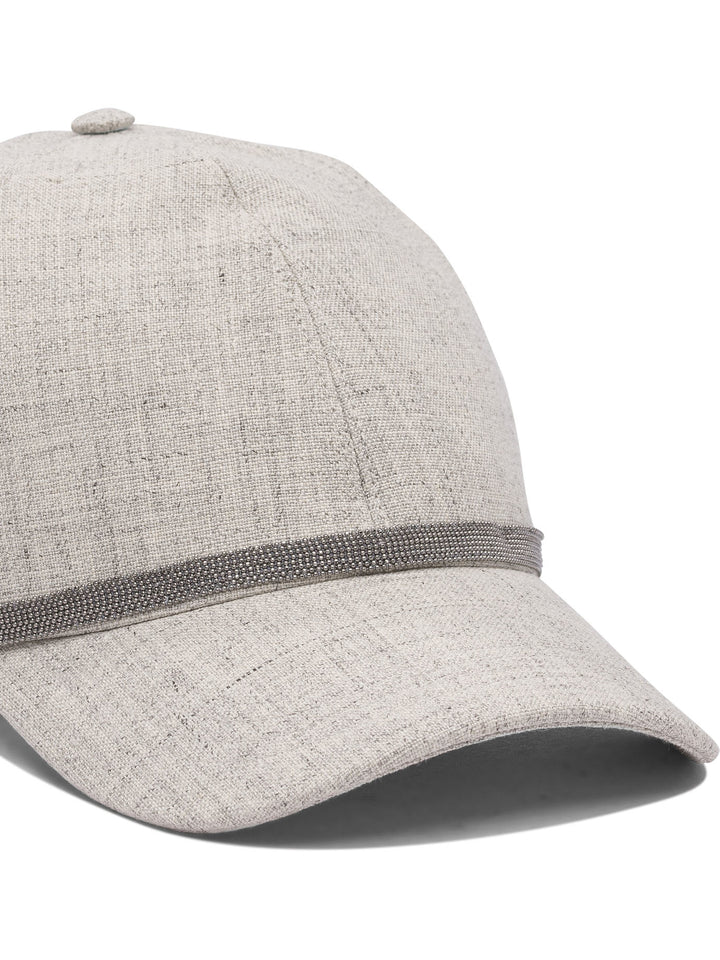 Brunello Cucinelli Linen Baseball Hat With Shiny Band Cappelli - Grey | e4c9e3a2a0a880b4b8dc2b9039eec09d44af5500
